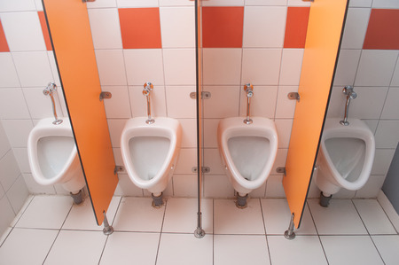 closeup of little urinals at nursery schoolの写真素材