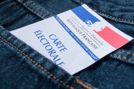 MULHOUSE - France - 28 April 2017 - closeup of french electoral card in blue jeans pocketのeditorial素材