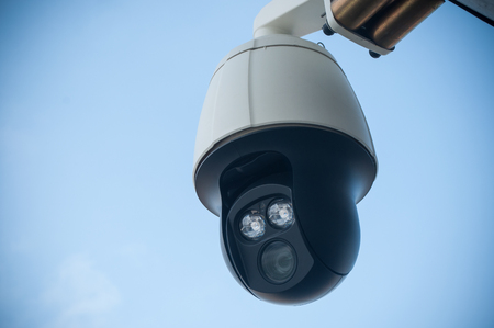 closeup of Modern security camera for surveillance in outdoorの写真素材