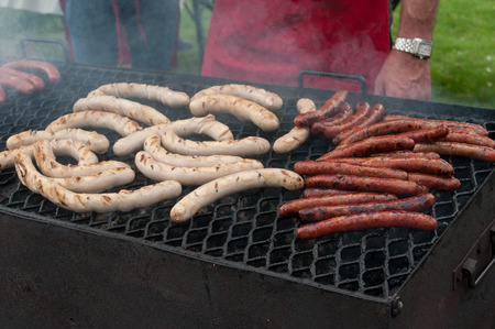 closeup of sausages on the barbecueの写真素材