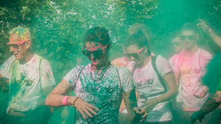 MULHOUSE - France - 4 June 2017 - portrait of people running at Colore Mulhouse 2017, the annual...