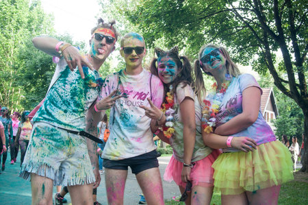 MULHOUSE - France - 4 June 2017 - portrait of group of teens at Colore Mulhouse 2017, the annual...
