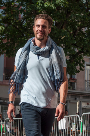 MULHOUSE - France - 10 June 2017 - mannequin walking with sport wear clothes  at the fashion show in Mulhouseのeditorial素材