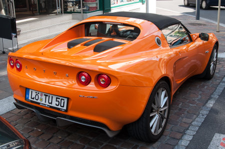MULHOUSE - France - 10 June 2017 - Lotus elise orange parked in the streetのeditorial素材