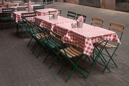 retail of traditional alsatian terrace of restaurantの写真素材