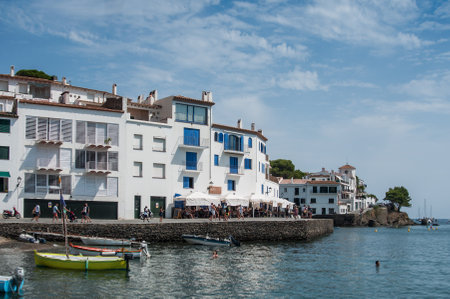 CADAQUES - Spain - 16 August 2017 - panorama of architecture in Cadaques with terraces of...