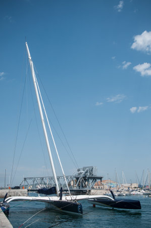Sete - France - 18 August 2017 - beautyful catamaran Moored in the channel