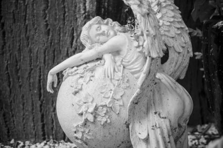 closeup of stoned angel in cemeteryの写真素材