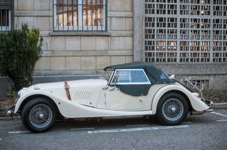 Mulhouse - France - 21 September 2017 - Morgan plus eight - the british roadster parked in the streetのeditorial素材
