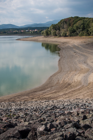 panorama of Michelbach lake in autumnの写真素材