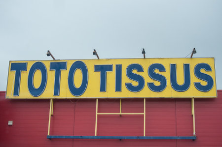 Mulhouse - France - 10 November 2017 - Toto Tissus entry store - the famous chain of fabric retailerのeditorial素材
