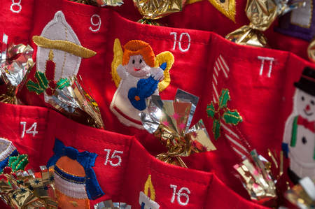 closeup of chocolates in advent calendar の写真素材