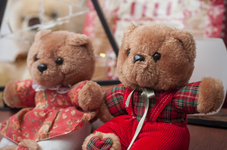 closeup of teddy bears for christmas giftの写真素材