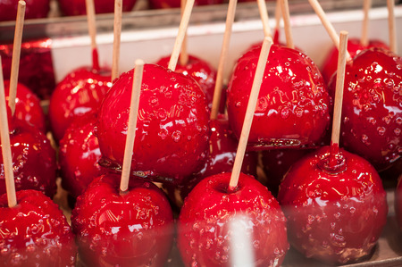 closeup of candy red apple at the marketの写真素材