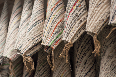 Close-up alignment of textured carpet in decoration store.の写真素材