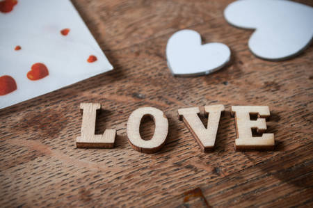 concept word in wooden letters with love decoration - Loveの写真素材