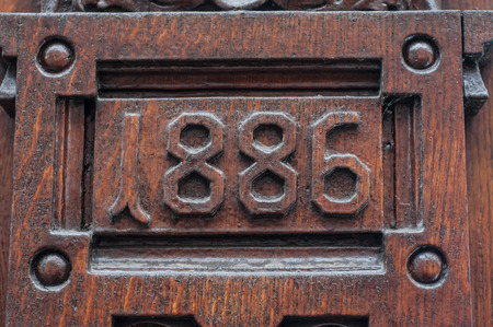 retail of date on wooden medieval building の写真素材