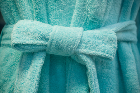 closeup of blue bathrobe in store showroomの写真素材