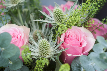 closeup of pink roses bouquetの写真素材
