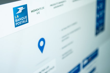 Mulhouse - France - 21 March 2018 - closeup of the french postal bank home page of web site on...