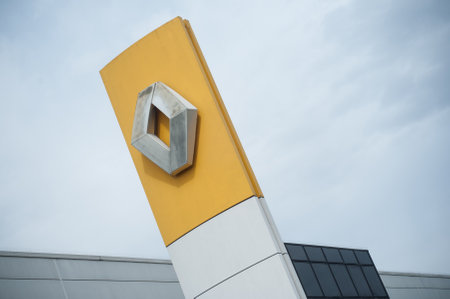Mulhouse - France - 30 March 2018 - Renault  logo sign in showroom front - Renault is a french brand of automotiveのeditorial素材