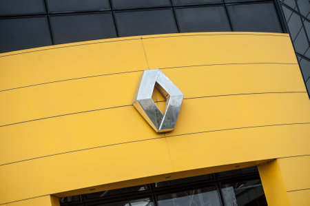 Mulhouse - France - 30 March 2018 - Renault  logo sign in showroom front - Renault is a french brand...