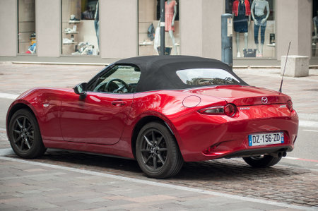 Mulhouse - France - 22 May 2018 - red Mazda mx5 parked in the streetのeditorial素材