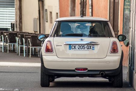 Mulhouse - France - 25 May 2018 - White austin cooper parked in the street