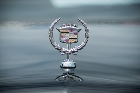 Gerarmer - France -26 May 2018 - closeup of Cadillac logo on car front parked in the streetのeditorial素材