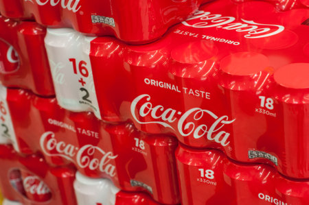 Mulhouse - France - 17 October 2018 - closeup of coca-cola can at Super U supermarket