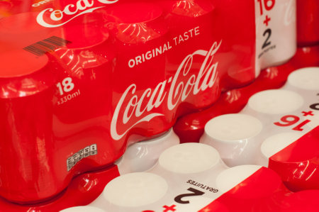 Mulhouse - France - 17 October 2018 -closeup of coca-cola can at Super U supermarket