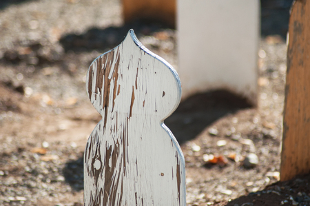 closeup of wooden tomb in muslim cemeteryの写真素材