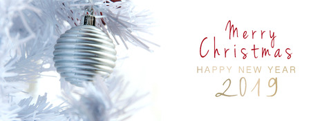 merry christmas and happy new year 2019 banner on withe backgroundの写真素材