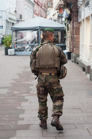Mulhouse - France - 17 December 2018 - group of military patrolling in christmas market after the terrorist attack in Strasbourgのeditorial素材