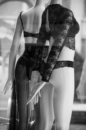 closeup of black underwear on mannequin in fashion store showroom for womenの写真素材
