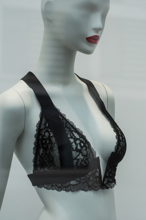closeup of black underwear on mannequin in fashion store showroom for womenの写真素材