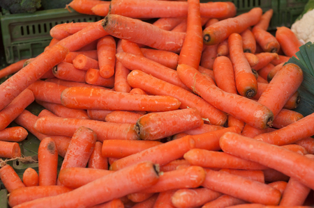 closeup of carrots at the marketの写真素材