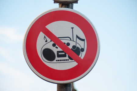 closeup of forbidden music panel in the streetの写真素材