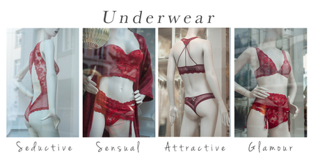 closeup of red sexy underwear - collage with textの写真素材