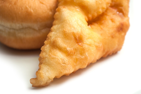 closeup of french pastry white backgroundの写真素材