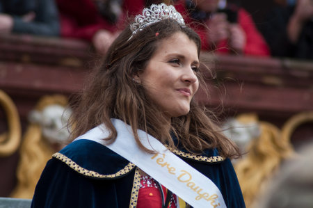 Mulhouse - France - 10 March 2019 - portrait of miss carnaval smiling during the parade in the...