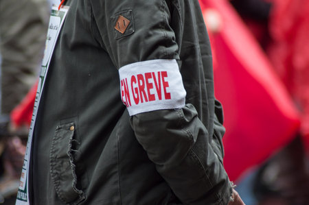 Mulhouse - France - 9 May 2019 - people from public service protesting with flags against the lower...