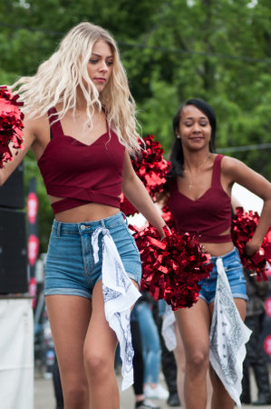 Mulhouse - France - 9 June 2019 - portrait of pompom girls dancing at Fun car show eventのeditorial素材