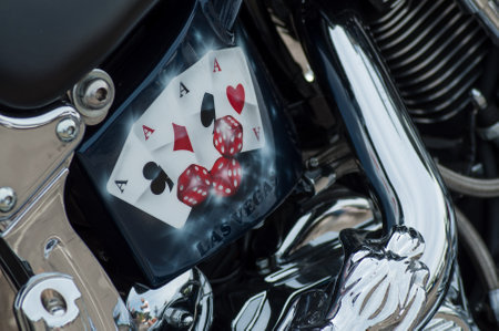Illzach - France -9 June 2019 - retail of  Las Vegas painting on Harley Davidson motorbike parked in the streetのeditorial素材