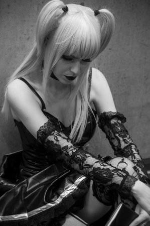 Mulhouse - France - 23 June 2019 - portrait of sexy girl with goth costume at the geek cosplay conventionのeditorial素材