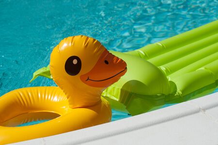 Closeup of inflatable toys in the swimming pool