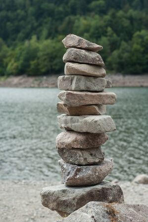 Closeup of rocks balance in border lakeの写真素材