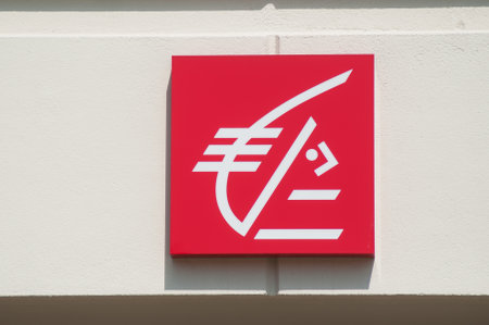 Colmar - France - 24 August 2019 - Closeup of Caisse d'epargne sign on Bank agency building in the streetのeditorial素材