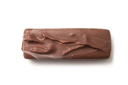 Closeup of chocolate bar on white background