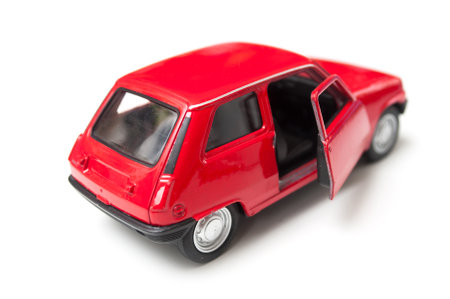 Mulhouse - France - 3 October 2019 - Closeup of red renault 5 miniature toy on white backgroundのeditorial素材